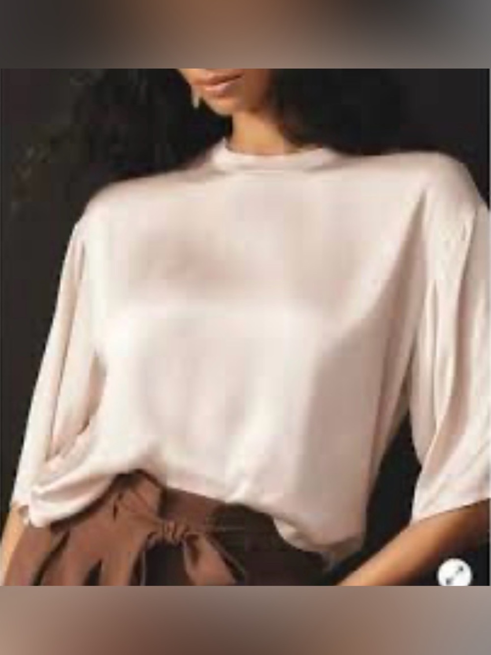 By Anthropologie Women’s Ivory Viscose Short Sleeve Satin Blouse Keyhole Size M